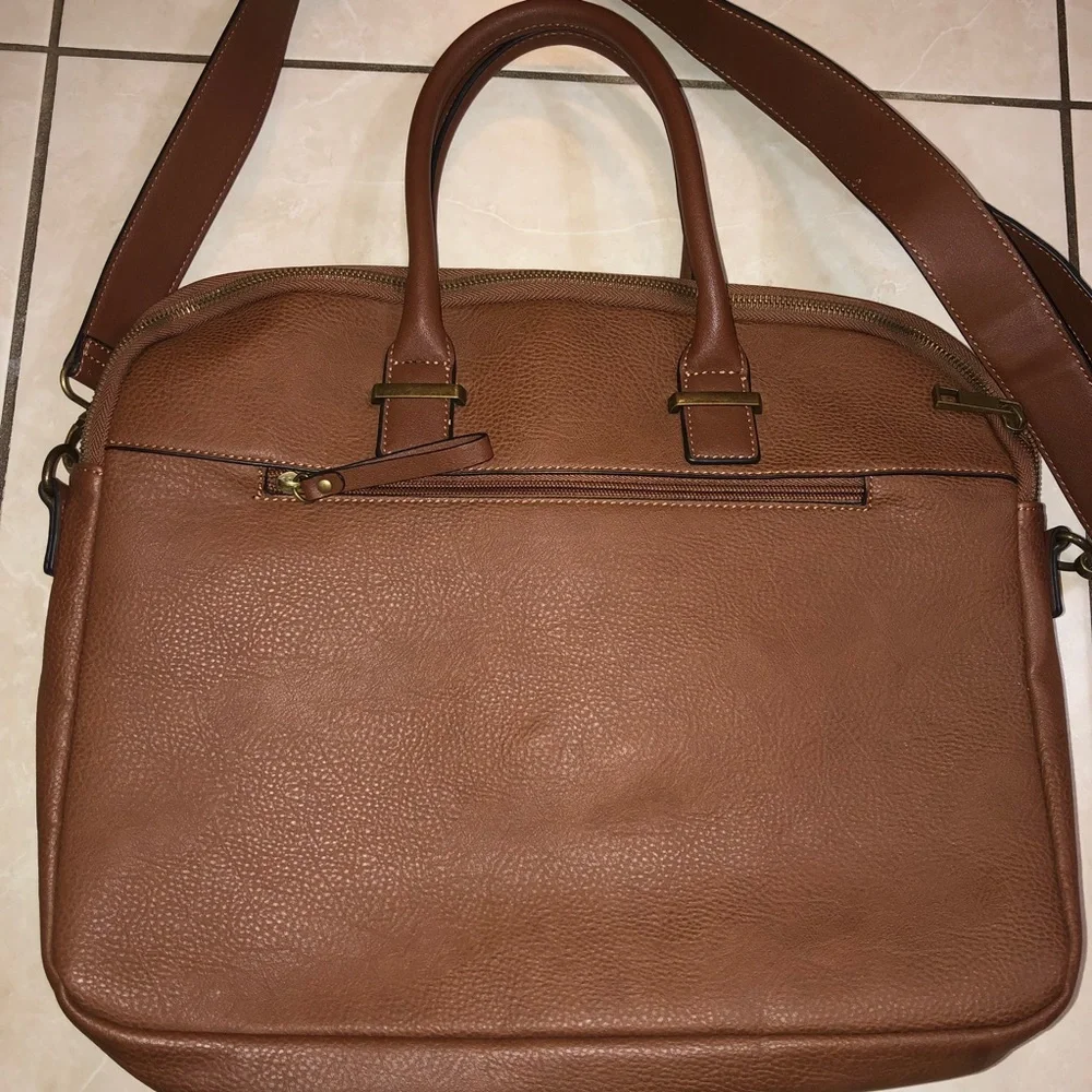 Brown Faux Leather Messenger Bag
